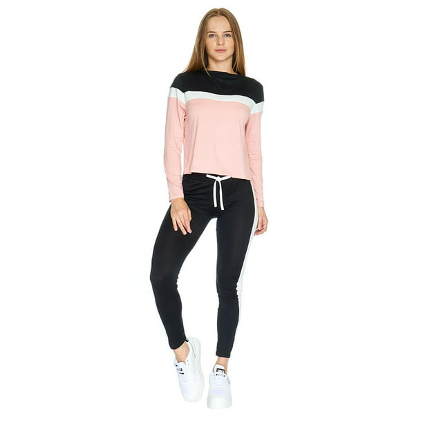 Conjunto Pants Blusa Para Mujer Casual Deportivo Negro rosa CH Incógnita  360059