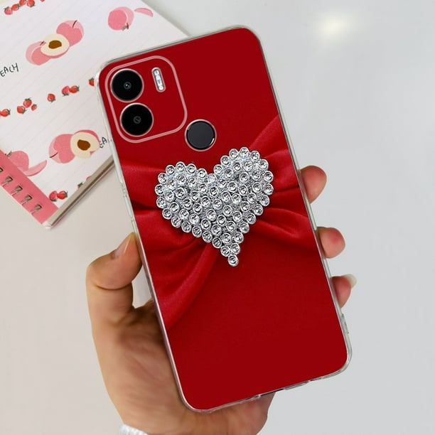  Tiwinxing Funda compatible con Redmi A2 de silicona con cadena  de corazón de amor, ultra delgada, suave, para Xiaomi Redmi A2, funda  protectora a prueba de golpes para mujer (rosa) 