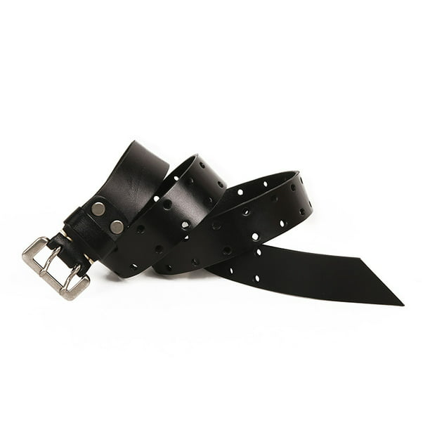 Cinturones de cuero para hombre, resistentes de 1.75 pulgadas de ancho,  doble punta, cinturón de cuero casual con ojales, Negro 