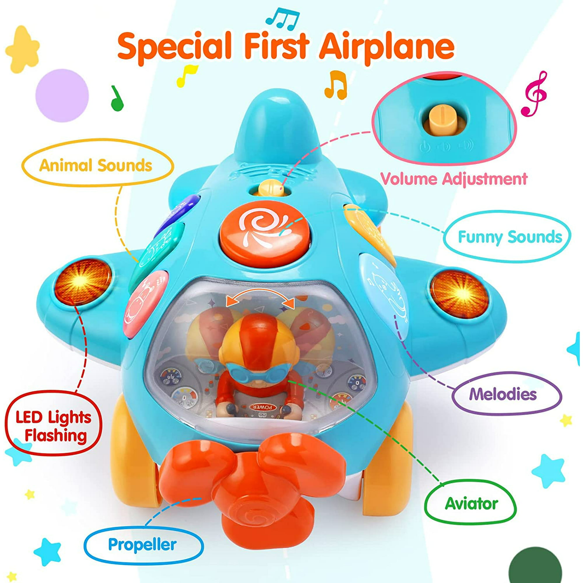  Juguetes para niños de 1 año en adelante, juguetes de avión  para bebés con música y luz, Bump and Go de 1 a 2 años, juguete educativo  para gatear de 1