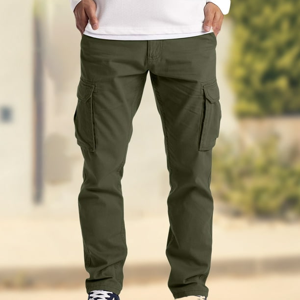 ABPHQTO Pantalones casuales con cordón y bolsillo verde militar