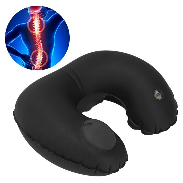 Almohada de viaje inflable para exteriores, almohada portátil en forma de U  para el cuello, almohada de aire inflable para acampar, color negro