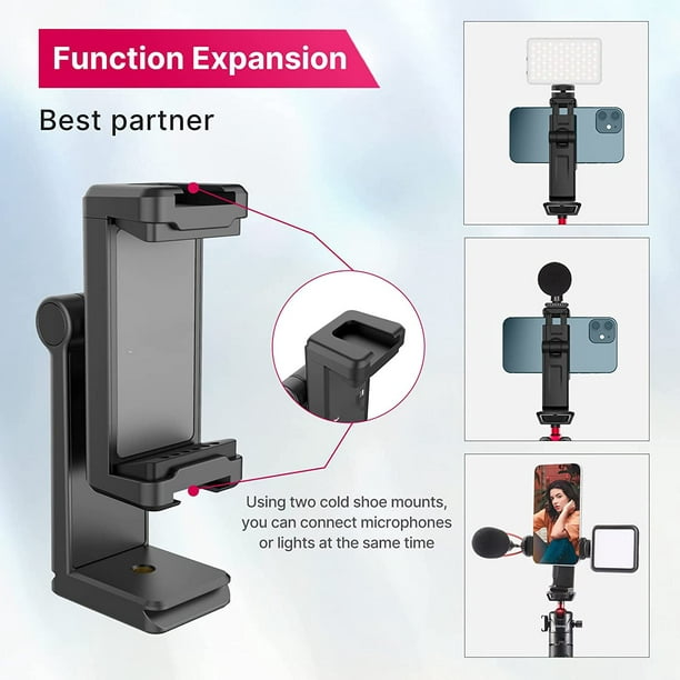Adaptador de trípode para teléfono celular + mini trípode: soporte  giratorio de 360 grados para modo vertical y horizontal, clip universal  para todos