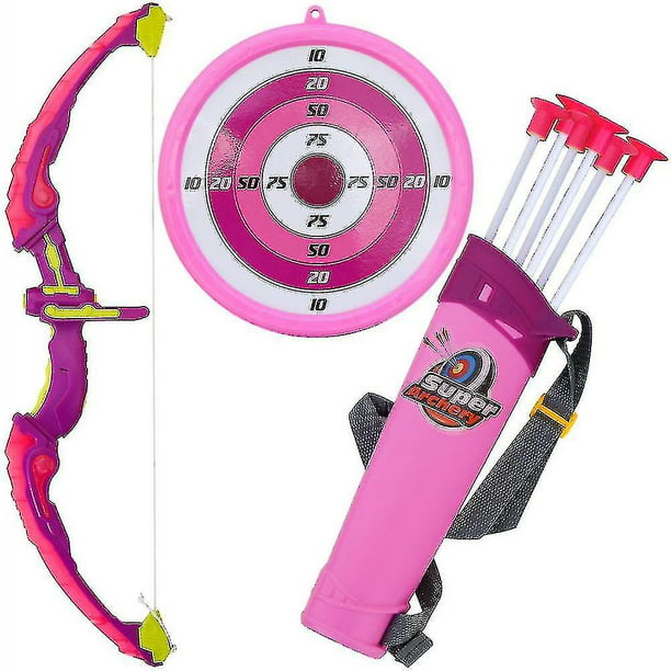 juguete de arco y flecha para niños con 3 flechas de ventosa, objetivo y  carcaj/rosa/ kaili Sencillez