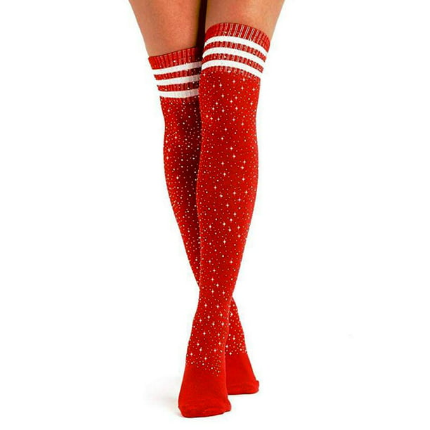 Century Star Calcetines altos hasta el muslo, medias atléticas a rayas para  mujer, calcetines largos de tubo por encima de la rodilla, calcetines
