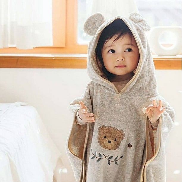Albornoz con capucha para bebé recién nacido, toalla de algodón 100% con  botones, bata de baño con dibujos animados, manta para bebé
