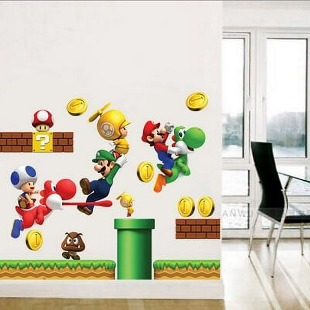 Paquete de 2 pegatinas de pared para Nintendo New Super Mario Bros Build a  Scene, pegatina decorativa para habitación, pegatina de Super Mario JM