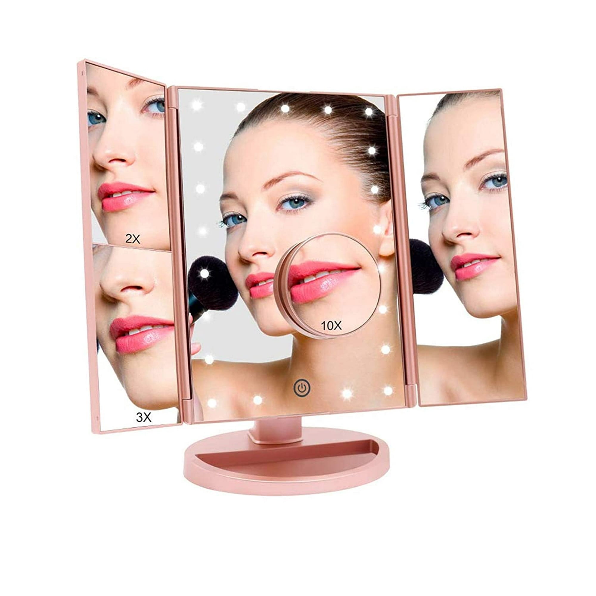Espejo Maquillaje Con Luz Led Rotación De 180° Rosa Malubero