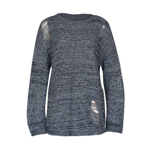 Suéter hueco de color sólido para mujer de otoño e invierno, casual, cuello  redondo, grueso, punto trenzado, largo para mujer, gris, M : :  Deportes y Aire Libre