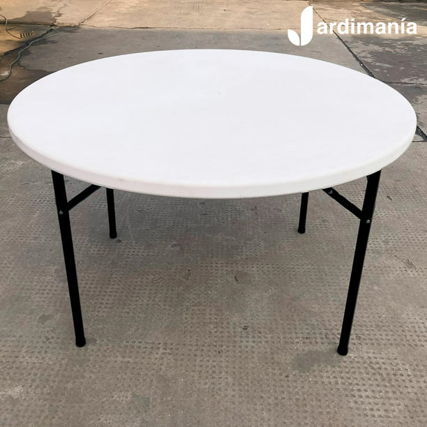 Mesa redonda plegable portátil de plástico blanco Jardimanía 7502308502543