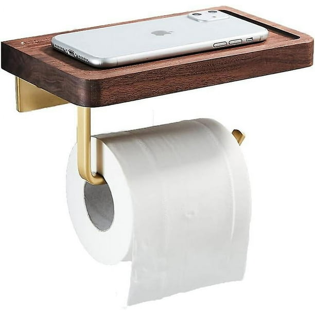 Soporte de papel higiénico de madera con estante de teléfono Soporte de  rollo de pañuelo de papel de baño