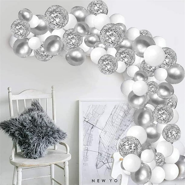 Juego de globos plateados blancos de 93 piezas, decoración de