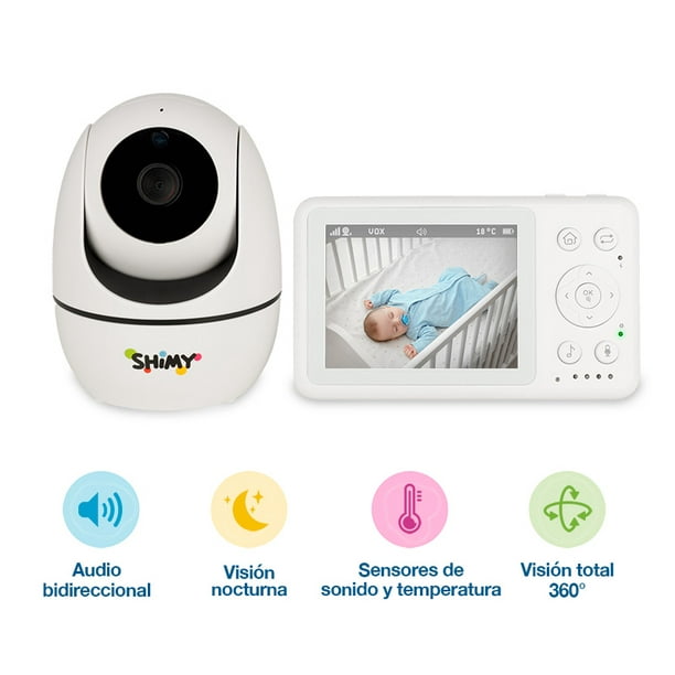  Monitor de video para bebés con cámara y audio, pantalla LCD de  3.2 pulgadas, visión nocturna infrarroja, audio bidireccional y monitoreo de  temperatura ambiente, canción de cuna, pantalla activada : Bebés