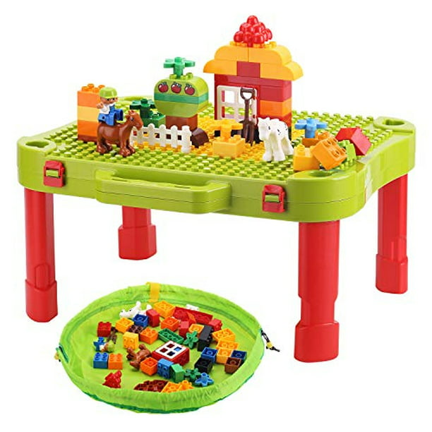 Mesa de juego de actividades para niños, compatible con bloques de la marca  Lego®, red de almacenamiento extraíble integrada de 32 x 16 pulgadas para