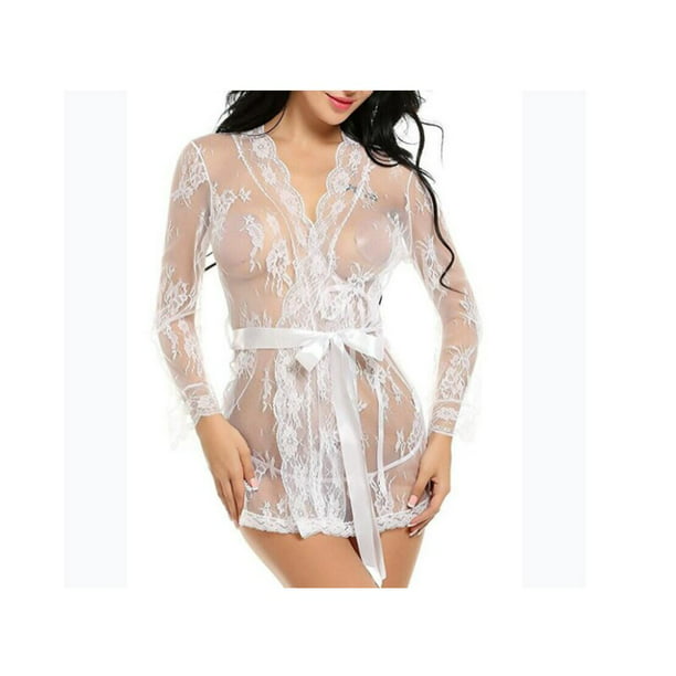 Pijama Sexy para mujer, conjunto de bata de noche de encaje transparente  para mujer, vestido de dorm xuanjing unisex