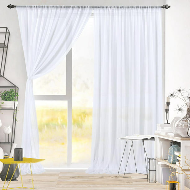 Paneles de telón de fondo blanca con bolsillos para barra, cortina de tela  de 4,9x7 pies para ventana, , boda, , Colcomx Telón de fondo de cortina