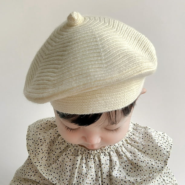 Boina francesa de punto, boina beige, sombrero para niños, boina de punto  para niña con pompón, sombrero para niños pequeños con boina de lana PomPom  -  México