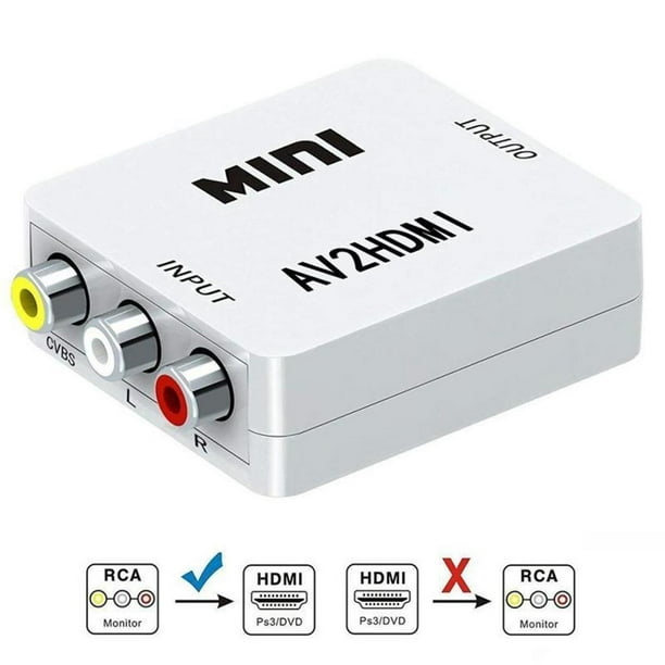 RCA a HDMI, AV a HDMI, 1080P 3RCA CVBS AV HDMI Video Compuesto Adaptador  Convertidor de Audio Compatible con PAL / NTSC con Cable de Carga USB para  HD
