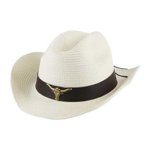 Sombrero de vaquero occidental clásico Sombrero de protección solar Decorar  Paja de Disfraz unisex al aire libre Playa , blanco BLESIY Sombrero de  vaquero