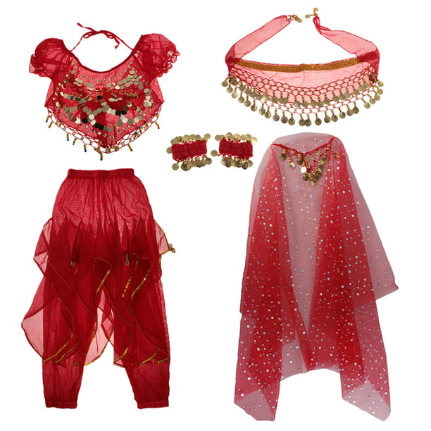 Disfraz de danza del vientre de la India para mujer, con lentejuelas,  pantalones harén, bufanda de cadera, trajes de disfraces de Bollywood