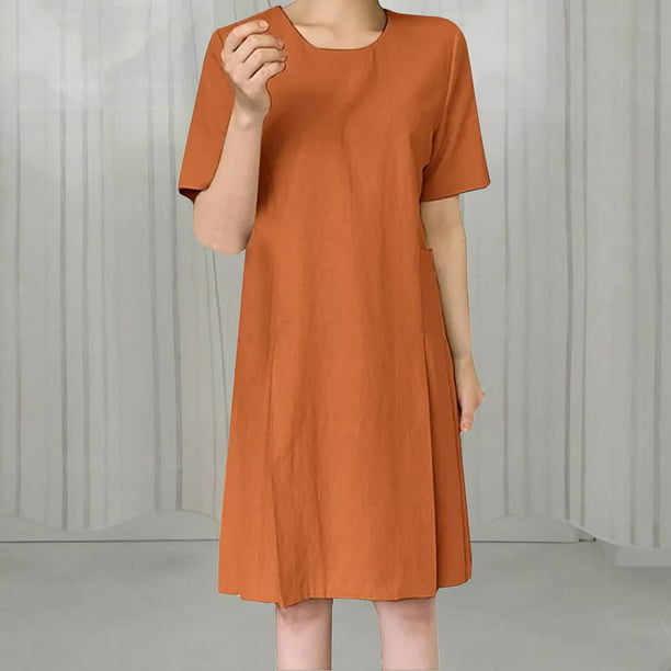 Verano elegante vestidos 2023 de manga corta algodón lino vestido