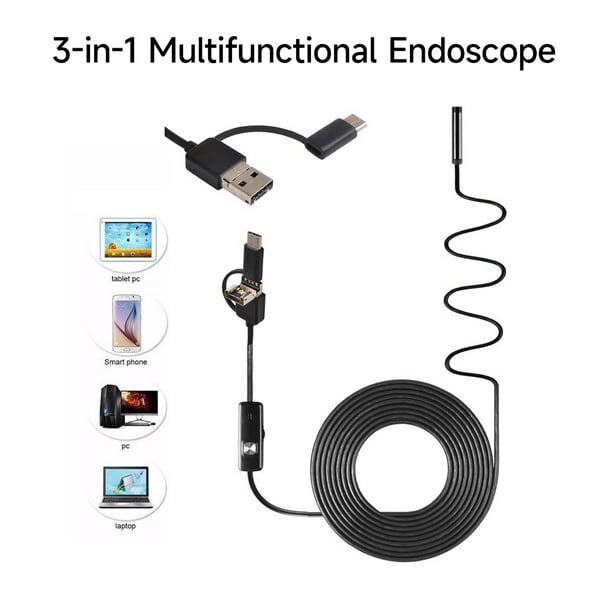 Endoscopio para teléfono móvil 3 en 1 Tipo-C + Micro USB + Endoscopio USB 6  LED ajustable yeacher endoscopio
