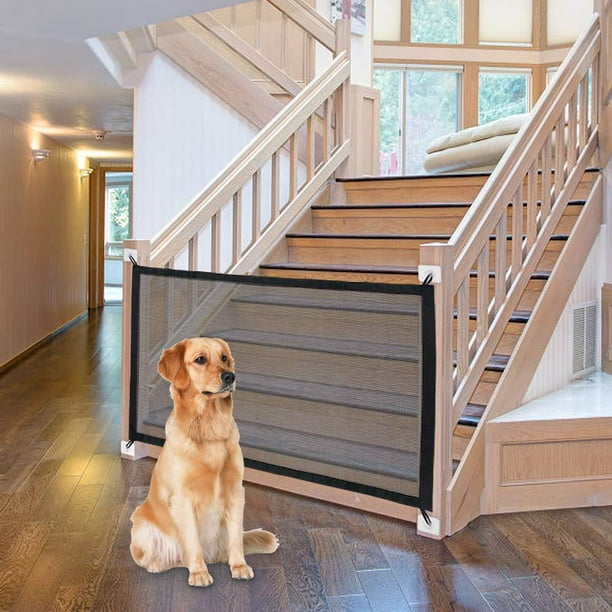 Colexy Puerta mágica Barrera para Perros, Red de Seguridad para Mascotas  Extensible, Puerta de Escalera Plegable Portátil de Instalar en Cualquier