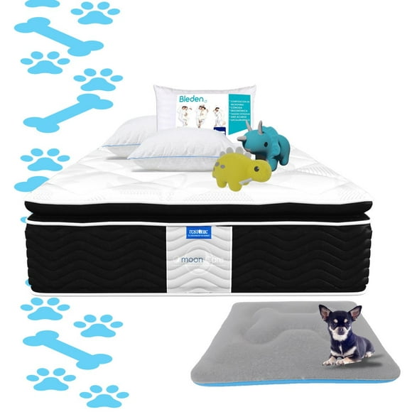 colchón matrimonial moon  2 almohadas standar  cama para mascota  complemento restonic anti acaros mooncare
