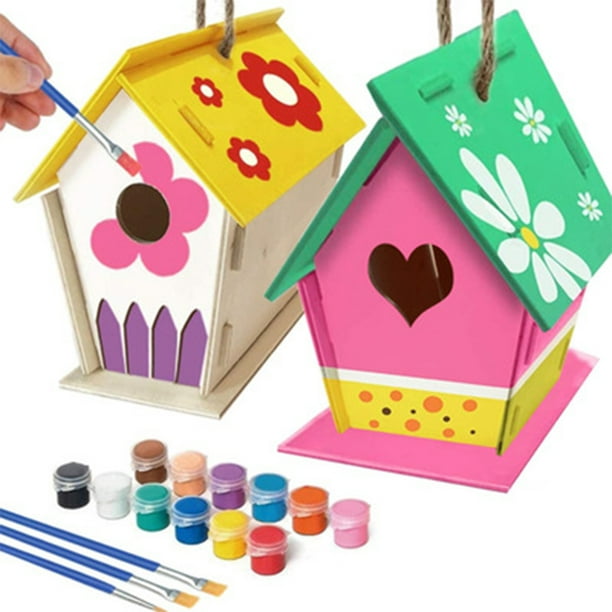 Manualidades para niños de 4 a 8 años – Juego de casa para pájaros de  bricolaje – Construye y pinta casa de pájaros (pinturas y pinceles  incluidos) Arte de madera para niñas
