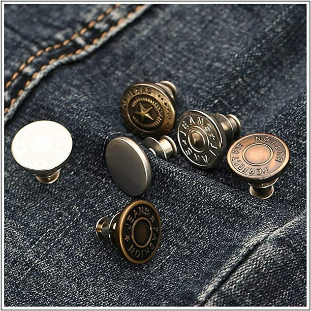 Alfileres de botón para jeans, sin coser y sin herramientas, botones  instantáneos para pantalones, 4 juegos de botones de repuesto, instalación