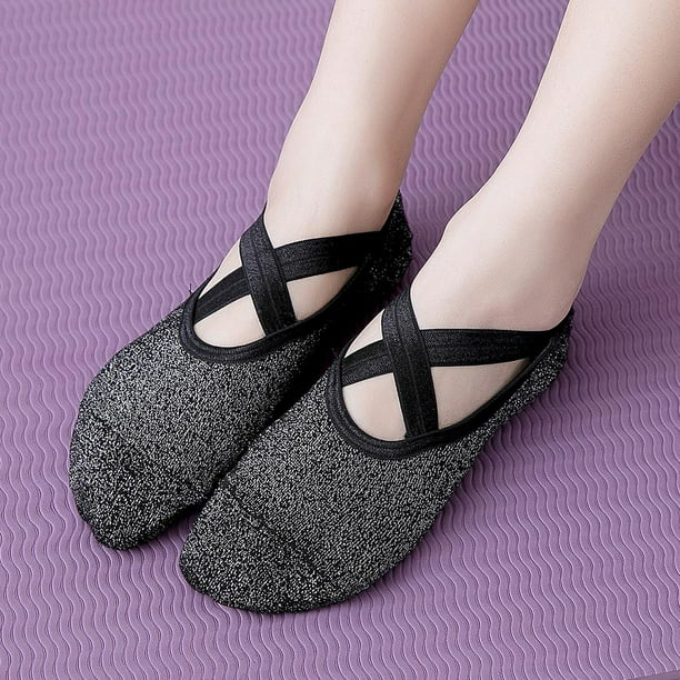Calcetines antideslizantes para yoga pilates ballet con agarre de algodón  para mujeres hombres, talla única , Rosa y negro