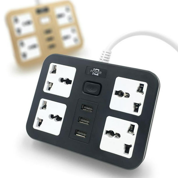Enchufe múltiple con 4 salidas 3 puertos USB Cable de 1,8 m, toma de  extensión de enchufe de protección contra sobretensiones Macarena Adaptador  de estante de pared de enchufe