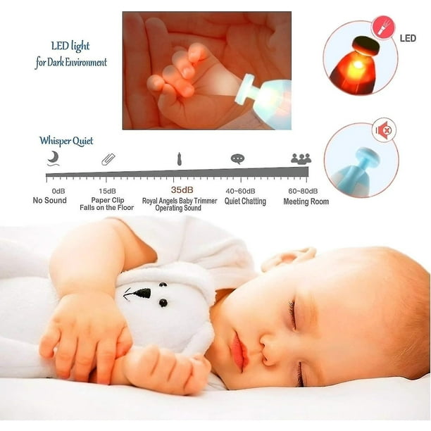 Lima de uñas eléctrica para bebés, cortaúñas para bebés con luz