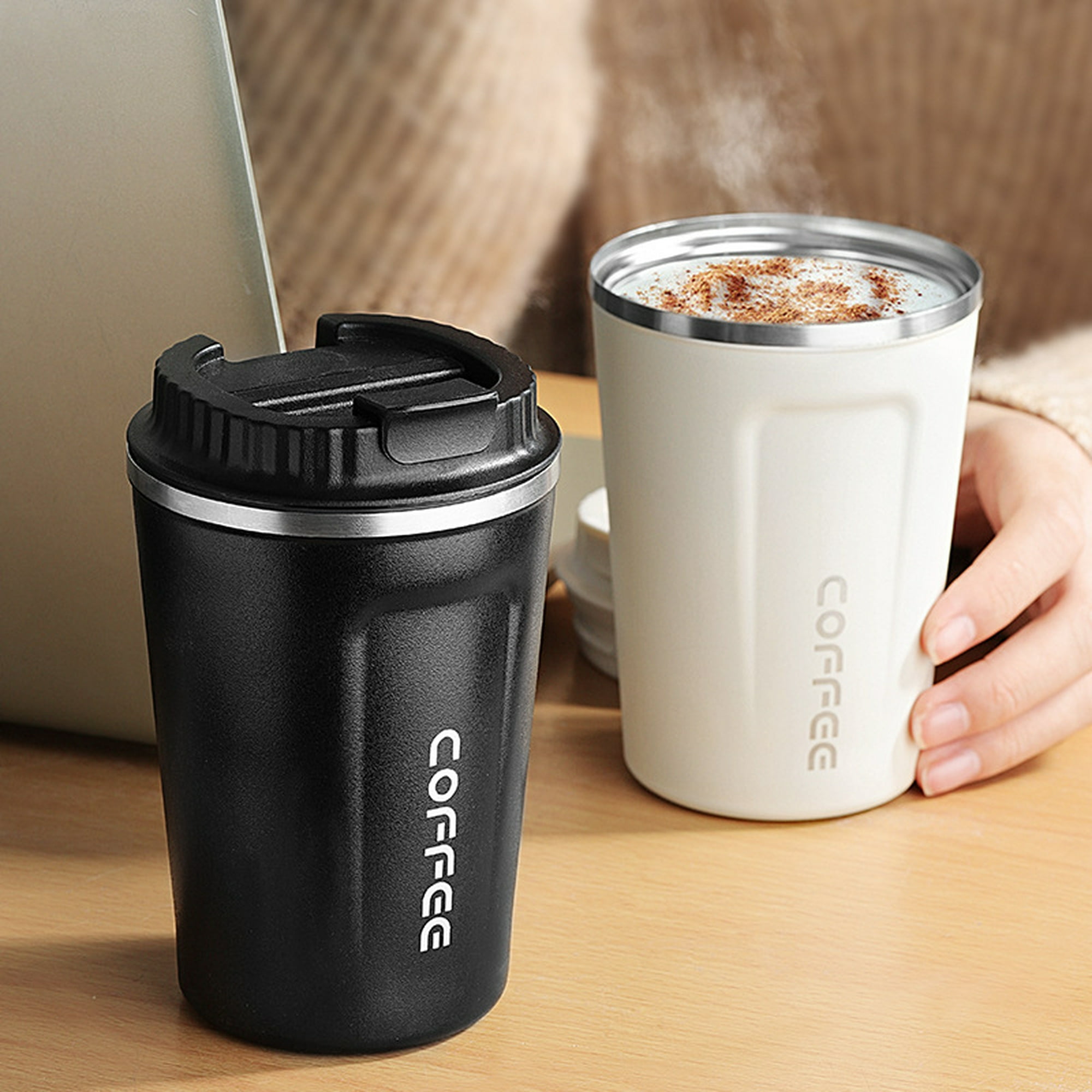 Termo de Café, MCSWSEE 380ML Taza de Café de Acero Inoxidable, Antigoteo  Termo de Acero Inoxidable con Aislamiento Térmico, Portátil Doble Pared  Termo para café para Exteriores, Oficinas, Hogar, Coche : 