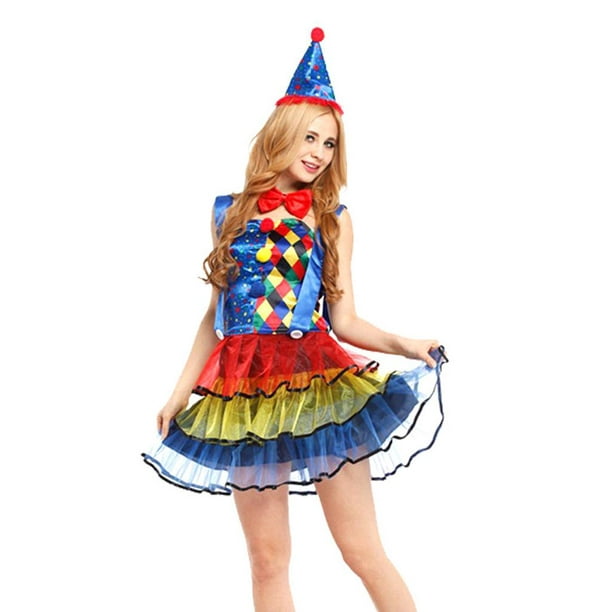 Disfraz de payaso con lunares divertidos para niñas, traje de circo,  vestido con tutú, sombrero, dis Sunnimix Traje de payaso de las muchachas