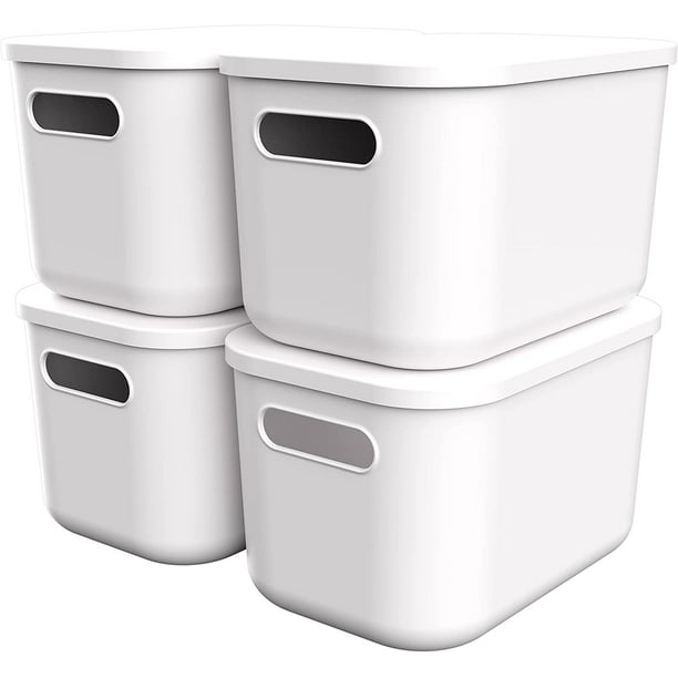 Caja de Almacenamiento de Diseño en Plástico Blanco Reciclable Ultra  Resistente, para Oficina, Cocina, Baño, Mueble, Armario… (7.5L, Juego de  4, Tapa Blanca) Ormromra XZB-0360