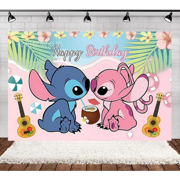 Disney-Decoraciones de Lilo & Stitch para fiesta de cumpleaños, suministros  de vajilla para Baby Shower, taza de papel de punto rosa, plato, globo,  decoración de fondo