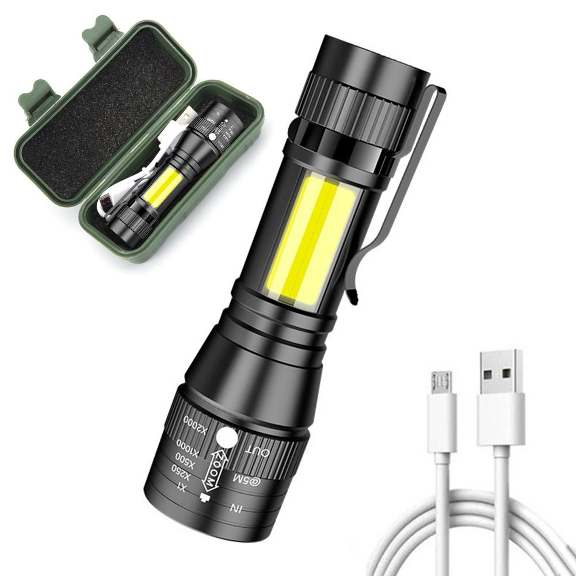 Linterna lámpara Led Recargable metálica zoom telescópico USB