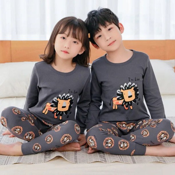 Pijamas para niños y niñas, ropa de dormir para niños de 6, 8, 10 y 12 años,  100% algodón, con dibujos de animales, pijamas de manga larga para Navidad