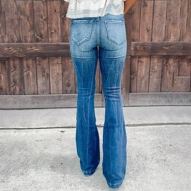 Gibobby Jeans mujer cintura alta Jeans de Mujer Jeans Elásticos Altos Flare  Holes Jeans(Azul,G)