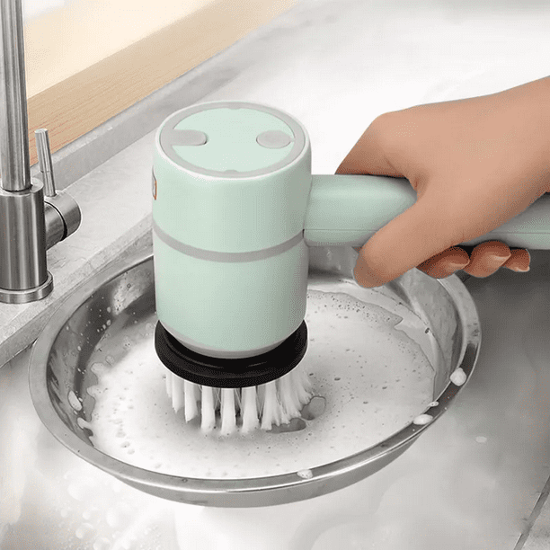 Cepillo de Limpieza eléctrico, fregador Giratorio eléctrico con 5 Cabezales  de Cepillo, Kit de Limpieza automático para bañera de baño, Cocina