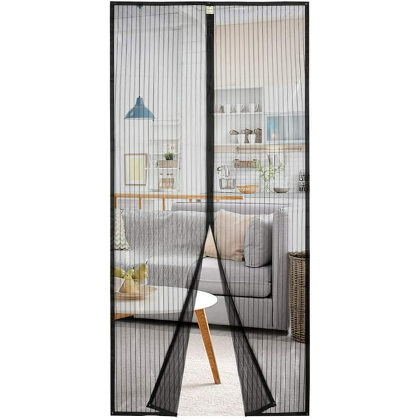  Puertas mosquiteras de tablones de madera con imanes de 38 x 83  pulgadas, cortina de malla de alta densidad con tira de gancho y bucle de  marco completo, cortina de malla