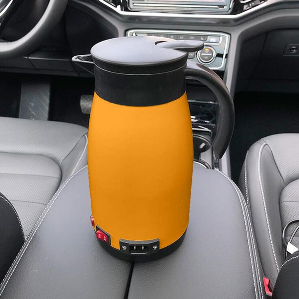 Hervidor de agua eléctrico para camión de coche, tetera eléctrica de 680ml  para hervir agua, preparar café, huevos hervidos, cubierta de hervidor  Naranja Macarena Caldera de coche