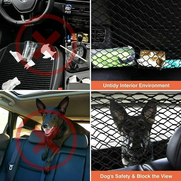 Red de maletero de coche de doble capa, red de coche portátil para  mascotas, separación universal de coche para perro gato alambre negro  9040cm