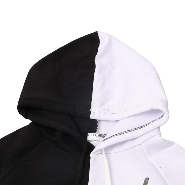 Sudadera con capucha de manga larga para hombre, medio negro, mitad blanco,  fresco (color negro, talla: S)