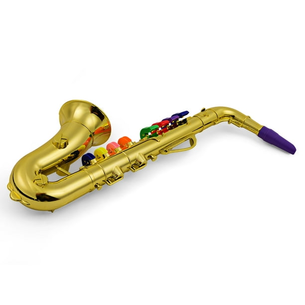  Juguete de saxofón para niños, instrumentos de viento musicales  de plástico, 8 ritmos, saxofón dorado metálico para niños, juguete  educativo temprano, utilería de rendimiento : Juguetes y Juegos