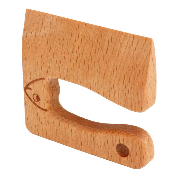 Whaline Juego de 2 cuchillos para niños, tabla de cortar de madera de oso  lindo y cuchillo de madera seguro para niños, cuchillo Montessori grueso