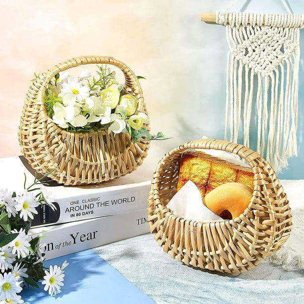 Cesta pequeña de flores de ratán, jarrón de mimbre, cesta de tejido de  paja, cesta de artesanía de ratán para lavandería, cesta de flores de