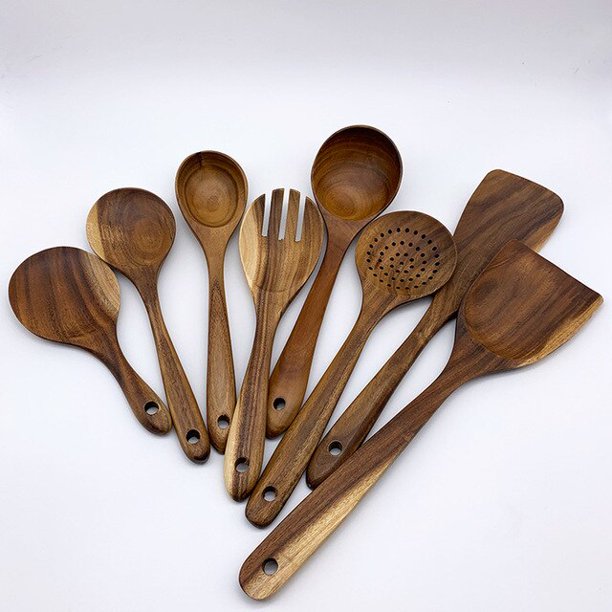 Juego de utensilios de cocina de madera, cucharas de madera para cocinar,  cucharas de madera de teca zhangmengya LED