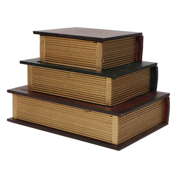 Caja para decoración con forma de libro de 4,6 x 24,7 x 18,6 cm, de madera  sin tratar. Libro para almacenamiento con cierre de t